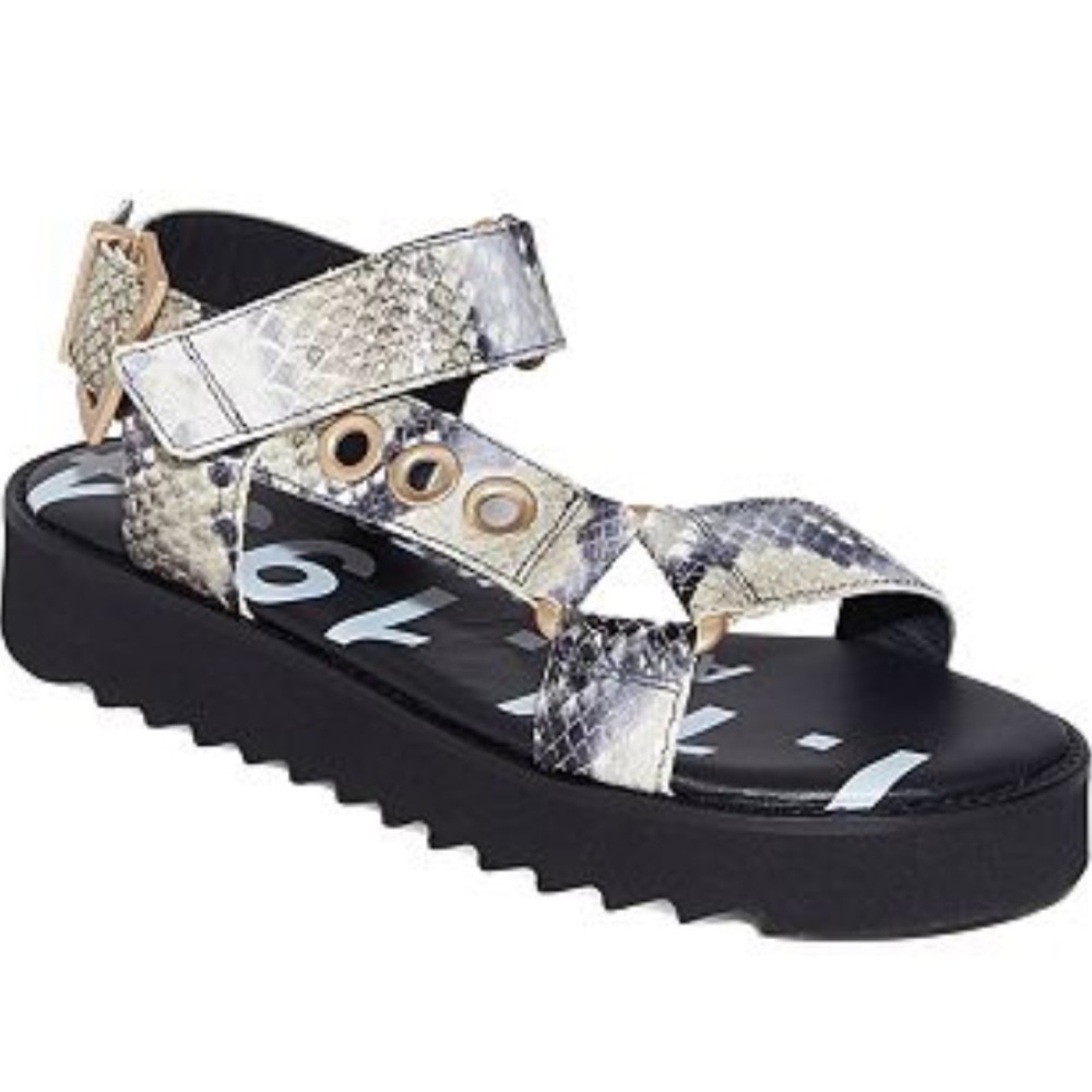 ALLSAINTS Rhianne Embossed Leather Snake Print Platform Sandals